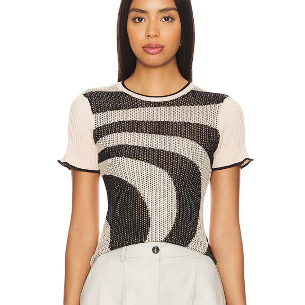 Autumn Cashmere x Revolve Graphic Baby Tee Latte Black Knit Top medium